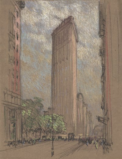 Tegning av Flatiron Building av Pennell, ca. 1904 (blyant og fargestift på papir) av Joseph Pennell