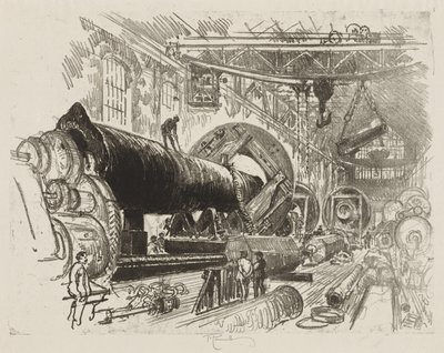 Engelsk krigsarbeid: Cutting and Turning a Big Gun av Joseph Pennell