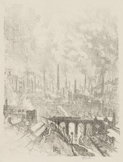 Engelsk krigsarbeid: Munitions City, nr. 1 av Joseph Pennell