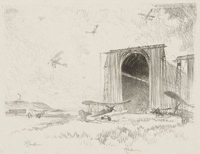 Engelsk krigsarbeid: The Balloon-Shed av Joseph Pennell
