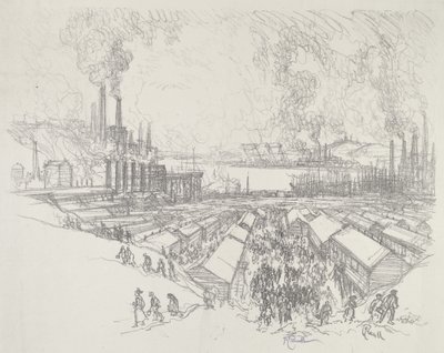 Klokken fem, 1916. av Joseph Pennell