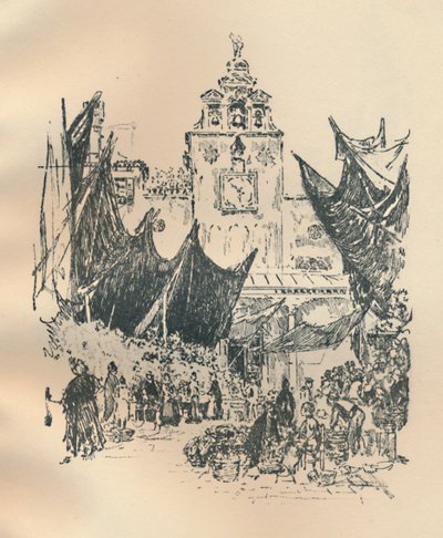 Blomstermarked, Venezia, slutten av 1800-tallet - begynnelsen av 1900-tallet, 1925. av Joseph Pennell