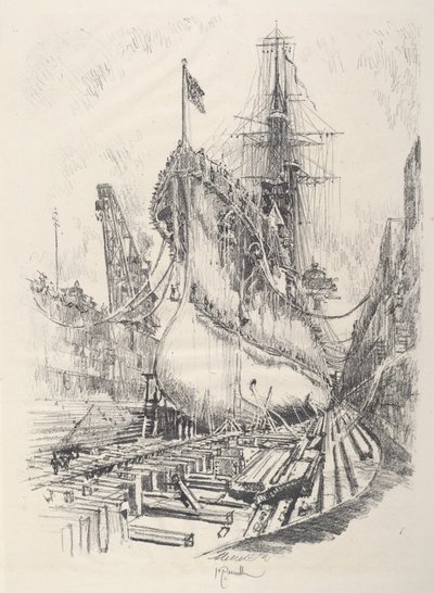 I tørrdokken, 1917. av Joseph Pennell