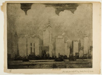 NY fra 23rd St. Ferry – i morgentåken av Joseph Pennell