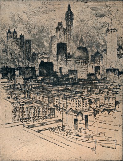 New York Fra Brooklyn Bridge, c1908 av Joseph Pennell