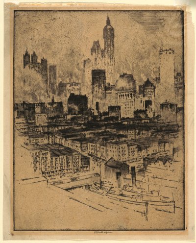 New York fra Brooklyn Bridge av Joseph Pennell