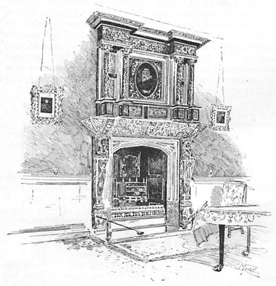 Old Charterhouse: Mantelpiece i Masters Lodge, 1886 av Joseph Pennell
