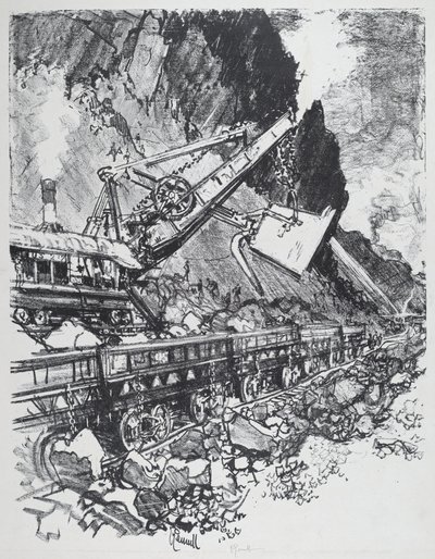 Steam Shovel in the Cut på Bas Obispo av Joseph Pennell