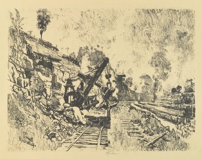 Steam Shovel in the Cut på Bas Obispo av Joseph Pennell