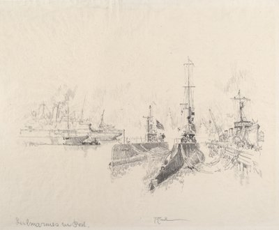 Ubåter i havn av Joseph Pennell