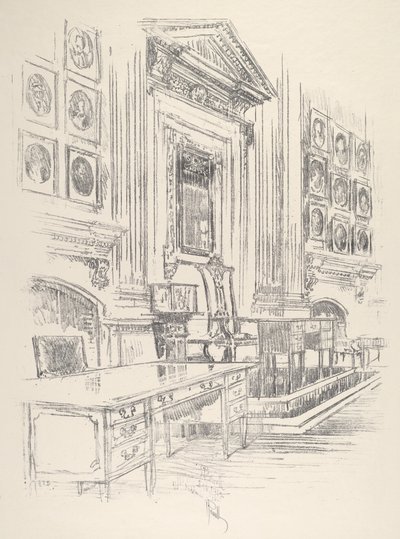 Bord og stol, Signers' Room, Independence Hall, 1912. av Joseph Pennell