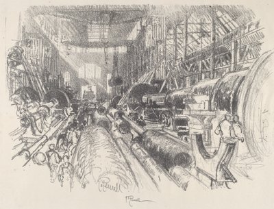 Den største dreiebenken i verden, 1917. av Joseph Pennell