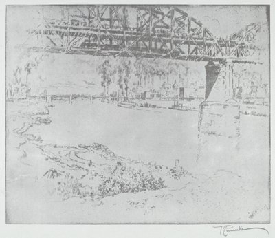 The City Bridge, St. Louis [nederst], i eller etter 1919. av Joseph Pennell