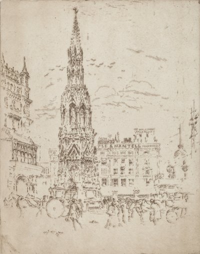 Elinor Cross, foran Charing Cross jernbanestasjon, 1906. av Joseph Pennell