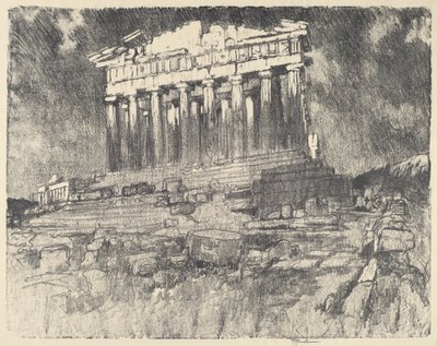 Fasaden til Parthenon, solnedgang, 1913. av Joseph Pennell