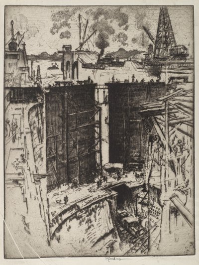 The Guard Gate, Gatun Lock, Panama, 1912 (radering på papir) av Joseph Pennell