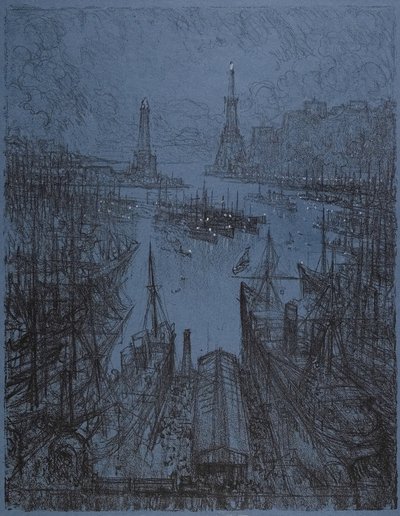 Havnen, Genova, 1913 av Joseph Pennell