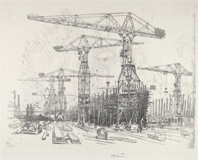 Det gamle verftet, 1916. av Joseph Pennell