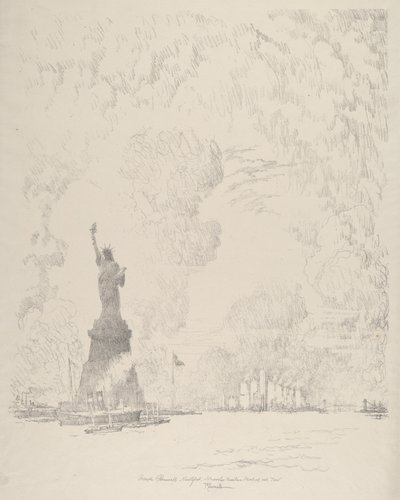 Statuen, New York Bay, 1910. av Joseph Pennell