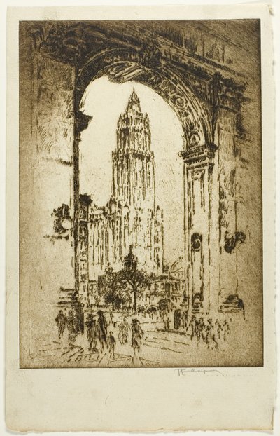 Woolworth gjennom buen av Joseph Pennell