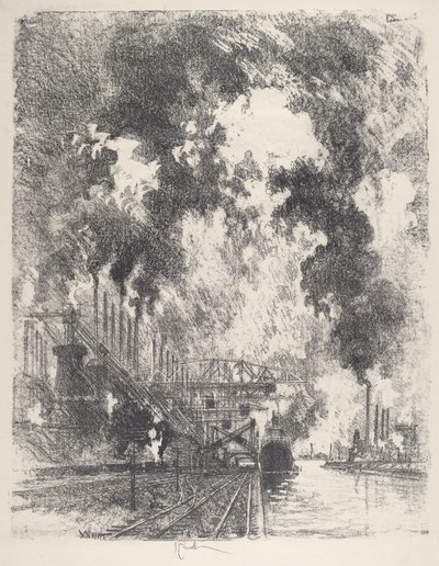 Lossing av malm, 1917. av Joseph Pennell