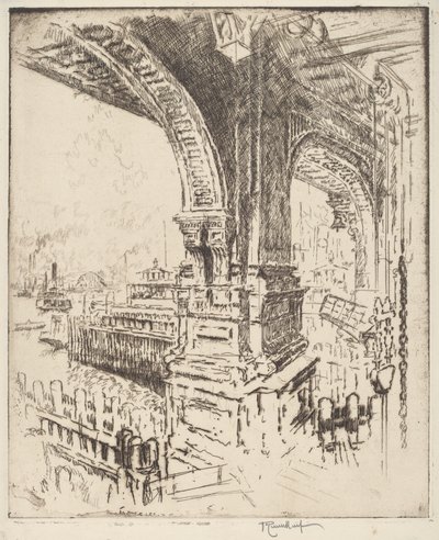 Innenfor fergen, Cortlandt Street, New York av Joseph Pennell