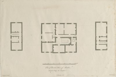 Sandon Hall - Plan over kammergulvet: gravering, nd [1769-1771] (trykk) av Joseph Pickford
