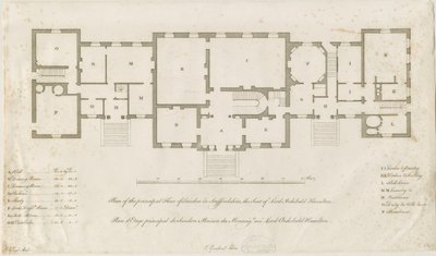 Sandon Hall - Plan over hovedetasjen: gravering, nd [1769-1771] (trykk) av Joseph Pickford