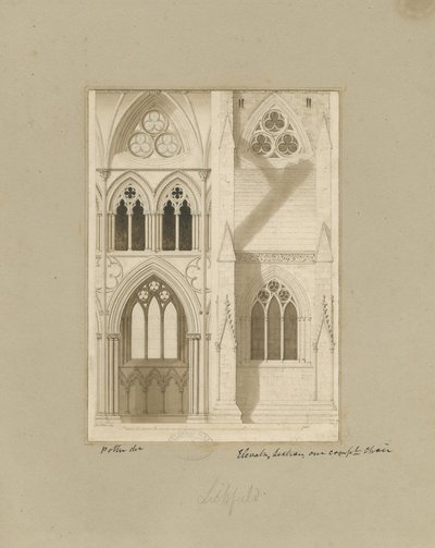 Interiør i Lichfield Cathedral - Nave: sepia-tegning av Joseph Potter