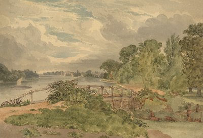 Elvelandskap med lås i forgrunnen av Joseph Powell
