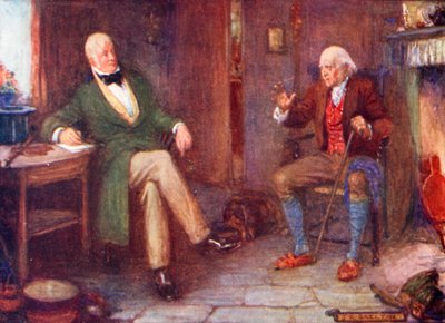 Sir Walter Scott besøker en fattig mann i hytta hans av Joseph Ratcliffe Skelton