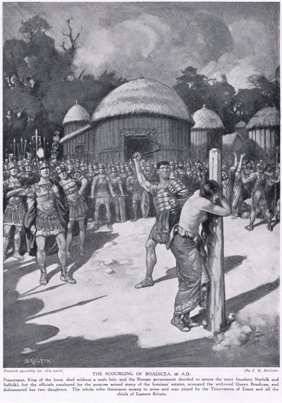 The Scourging of Boadicea, illustrasjon fra 'Hutchinson's History of the Nations', ca. 1910 av Joseph Ratcliffe Skelton