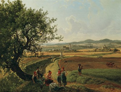 Utsikt over Emmersdorf eiendom og Rothenhof slott med Melk Abbey i bakgrunnen av Joseph Rebell
