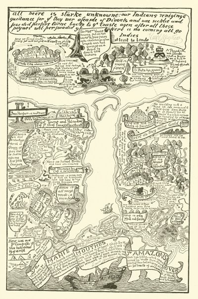 Kart over den grumsete Amazonas i rødt + svart (gravering) av Joseph Rudyard (after) Kipling