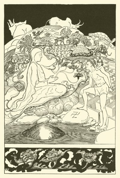 Krabben Pau Amma løp bort mens den eldste tryllekunstneren snakket med mannen og datteren hans (gravering) av Joseph Rudyard (after) Kipling