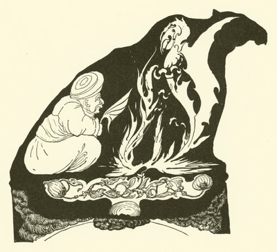 Djinnen startet magien som brakte humfen til kamelen (gravering) av Joseph Rudyard (after) Kipling