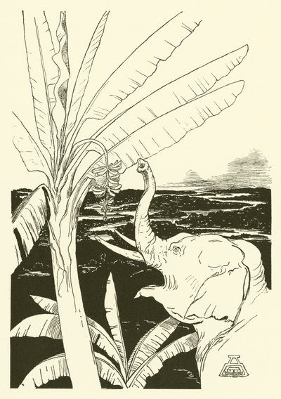 Elefantens barn skal trekke bananer (gravering) av Joseph Rudyard (after) Kipling