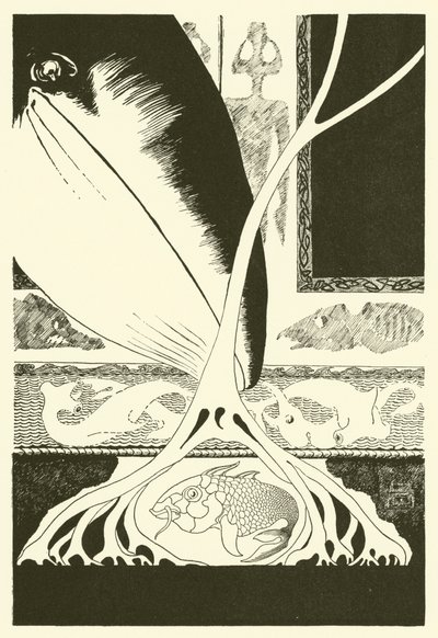 Hvalen ser på den lille 'Stute fisken (gravering) av Joseph Rudyard (after) Kipling
