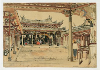 Gårdsplassen til et kinesisk tempel i Singapore av Joseph Selleny