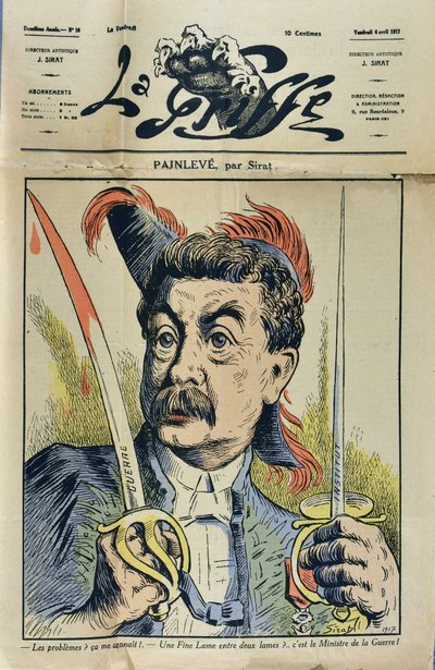 Portrett av den franske matematikeren og politikeren Paul Painleve (1863-1933) karikatur av Sirat dan "La Griffe"" fra 1917. av Joseph Sirat
