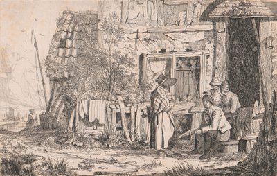 Hytte med mennesker av Joseph Stannard