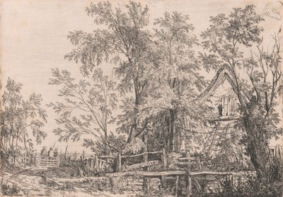 Forlatt hytte i landskap med figurer av Joseph Stannard