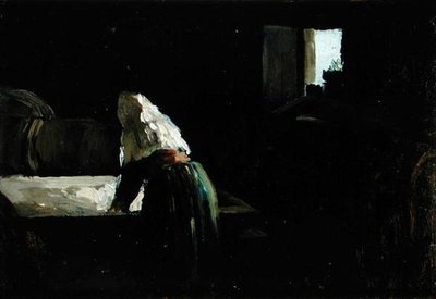A Woman Washing (olje på panel) av Joseph Stella