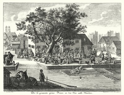 Gruene Baum (Green Tree) vertshuset nær München (gravering) av Joseph Stephan