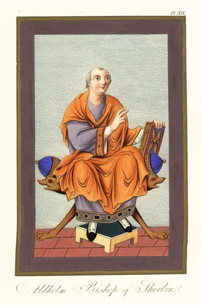 Aldhelm, biskop av Sherborn c639-709 ,1851 (gravering) av Joseph Strutt