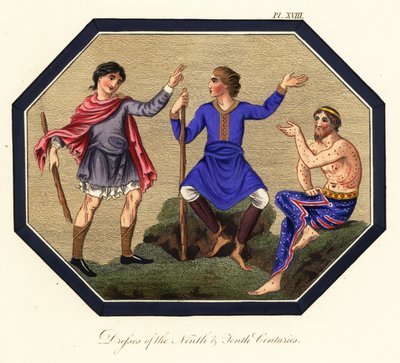Angelsaksisk herrekostyme, 9. og 10. århundre, 1853 (gravering) av Joseph Strutt