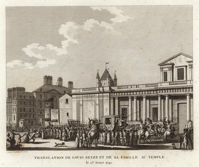 Folkemengder samles rundt vognen som frakter Louis XVI og hans familie av Joseph Swebach Desfontaines