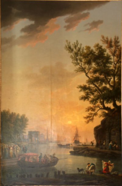 Innseilingen til en havneby i stille vær av Claude Joseph Vernet