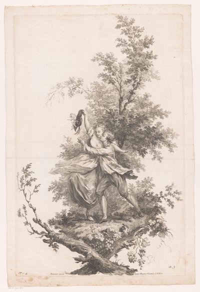 Mann og kvinne i omfavnelse med en lue full av druer Høst Four Seasons (serietittel) av Joseph Wagner (possibly)