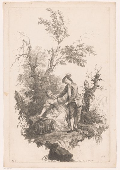 Mann og kvinne med en kurv med fjærfe Summer Four Seasons (serietittel) av Joseph Wagner (possibly)